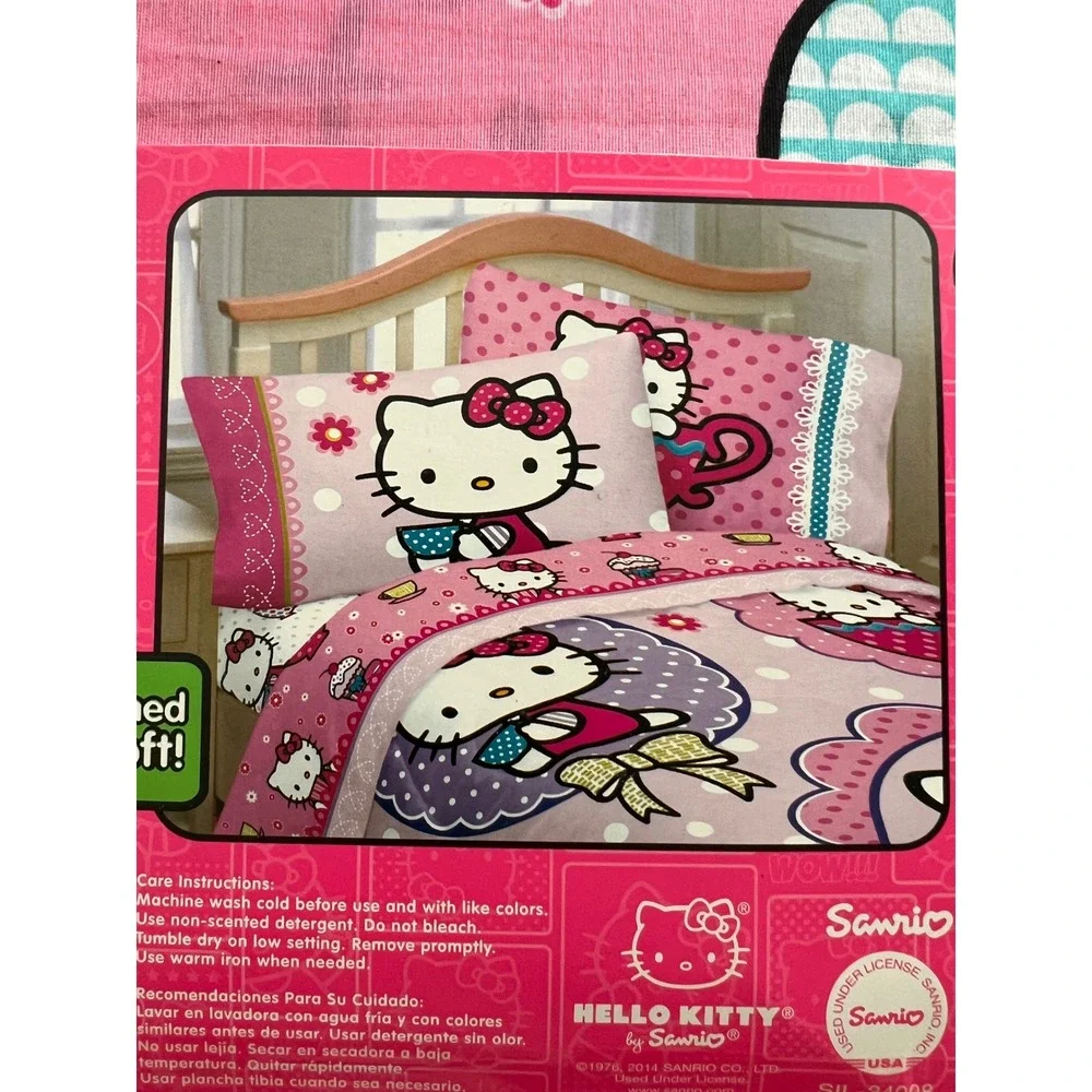 Sanrio Hello Kitty High Tea Twin Sheet Set Pink Bedding 3pc New